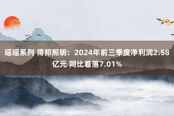 瑶瑶系列 得邦照明：2024年前三季度净利润2.58亿元 同比着落7.01%