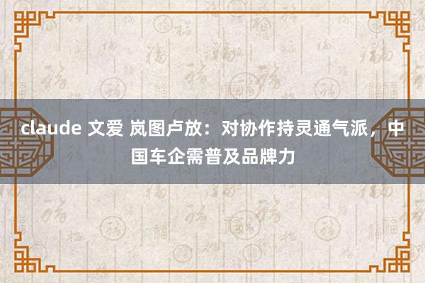 claude 文爱 岚图卢放：对协作持灵通气派，中国车企需普及品牌力