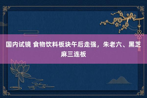 国内试镜 食物饮料板块午后走强，朱老六、黑芝麻三连板